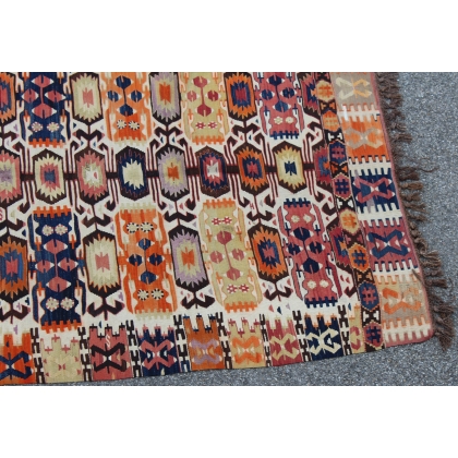 Tapis Kilim décor petits hexagones multicolor