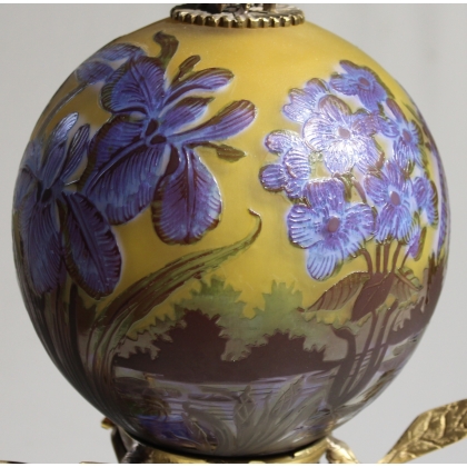 Lampe boule style GALLÉ "Libellules" bleu