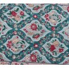 Tapis Arraiolos décor fleurs rose fond turquoise