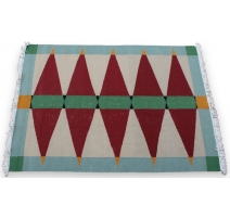 Tapis Dhurie losanes rouges vert et jaune