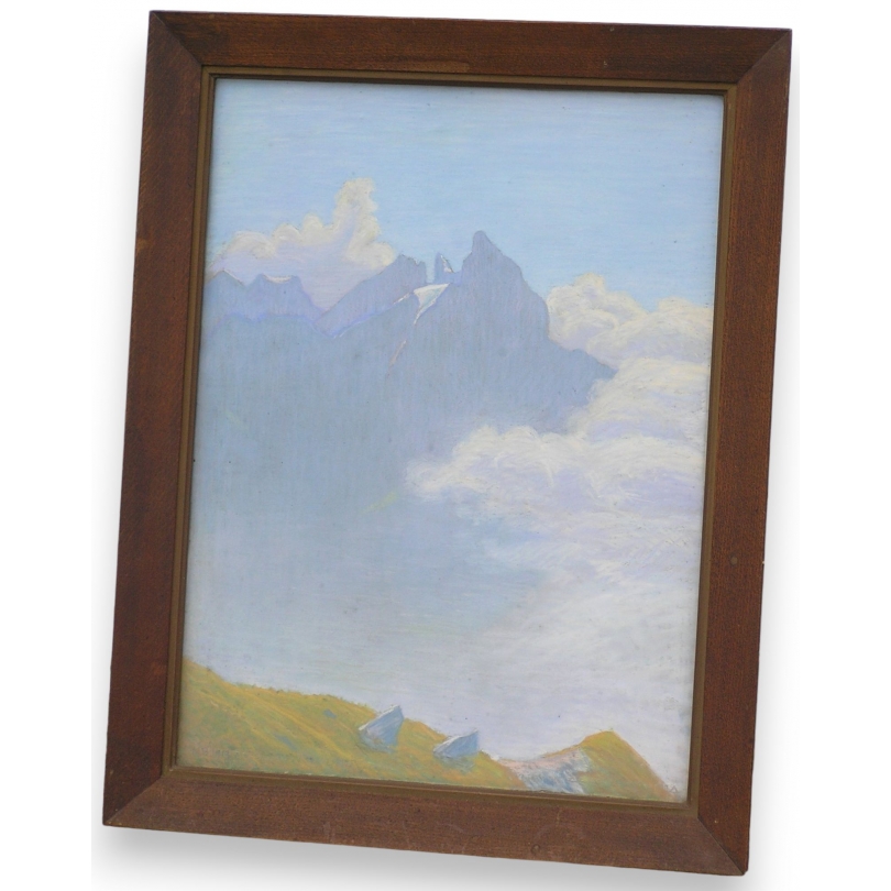 Pastel "Montagne", monogrammé.