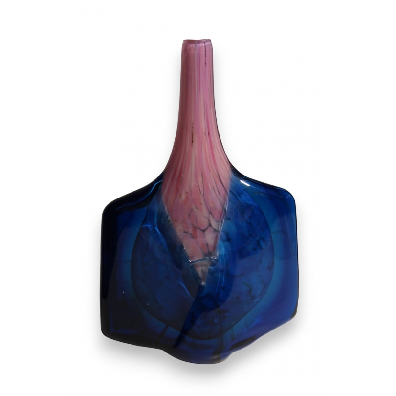 Blue and pink glass vase, signed MDINA 1987