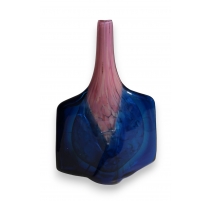 Vase en verre bleu et rose signé MDINA 1987