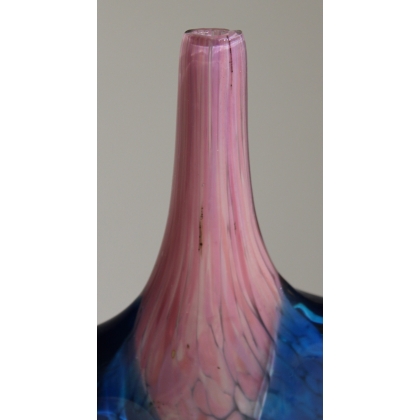 Blue and pink glass vase, signed MDINA 1987