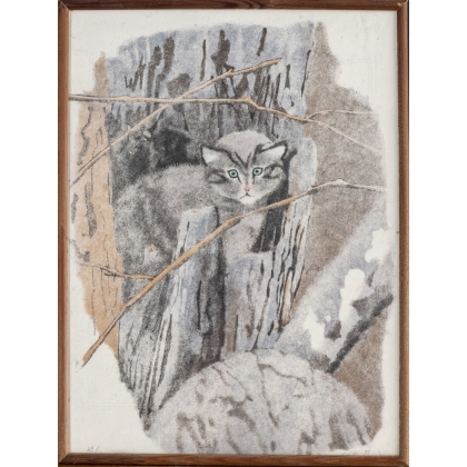 Lithographie "Chat sauvage" signée C. STERN 91