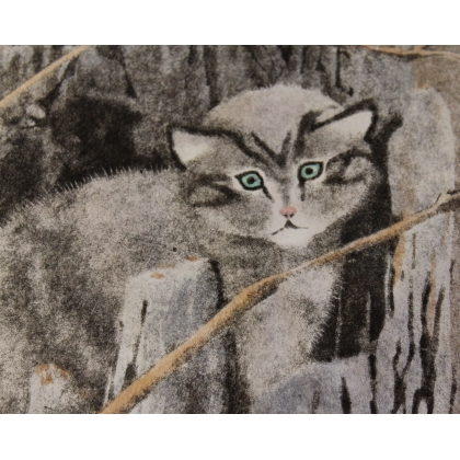 Lithographie "Chat sauvage" signée C. STERN 91