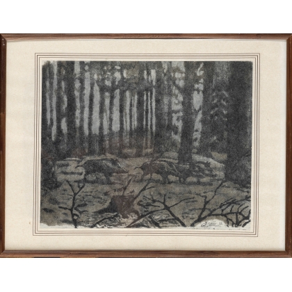 Lithographie "Sangliers" signée C. STERN 92
