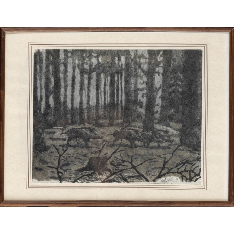 Lithographie "Sangliers" signée C. STERN 92