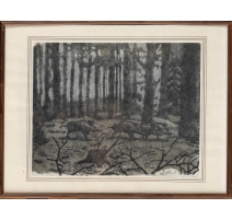 Lithographie "Sangliers" signée C. STERN 92