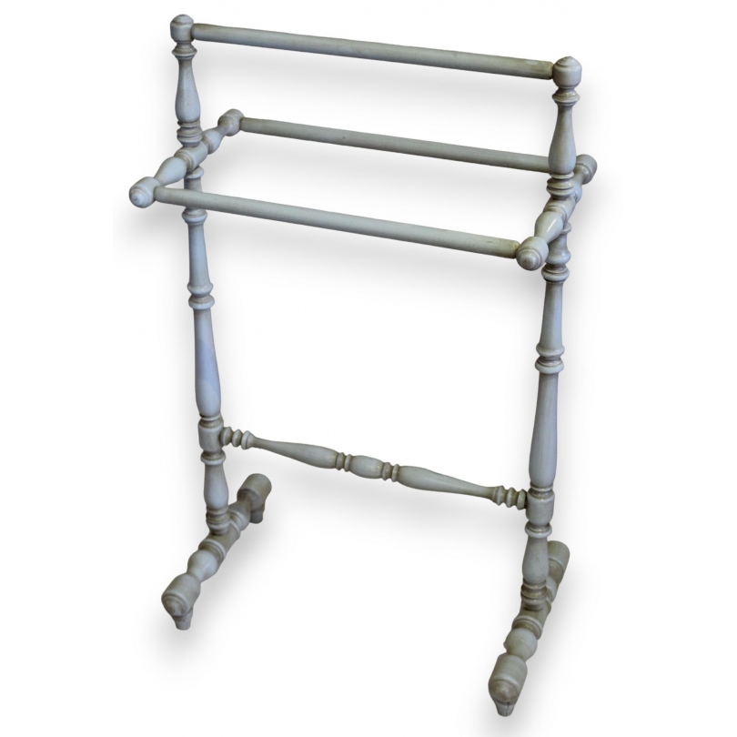 Blue-lacquered turned wooden clothes rack