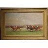 Tableau \"Course de chevaux\" signé Eug. PÉCHAUBÈS