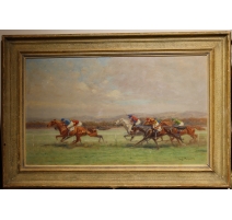 Tableau "Course de chevaux" signé Eug. PÉCHAUBÈS