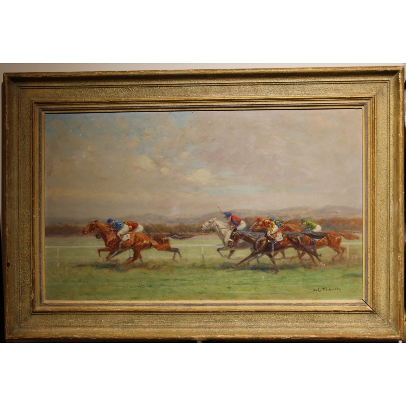 Tableau "Course de chevaux" signé Eug. PÉCHAUBÈS