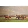 Tableau \"Course de chevaux\" signé Eug. PÉCHAUBÈS