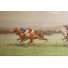 Tableau \"Course de chevaux\" signé Eug. PÉCHAUBÈS