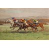 Tableau \"Course de chevaux\" signé Eug. PÉCHAUBÈS