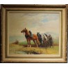 Tableau \"Chevaux de trait\" signé Eug. PÉCHAUBÈS