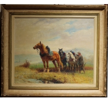 Tableau "Chevaux de trait" signé Eug. PÉCHAUBÈS