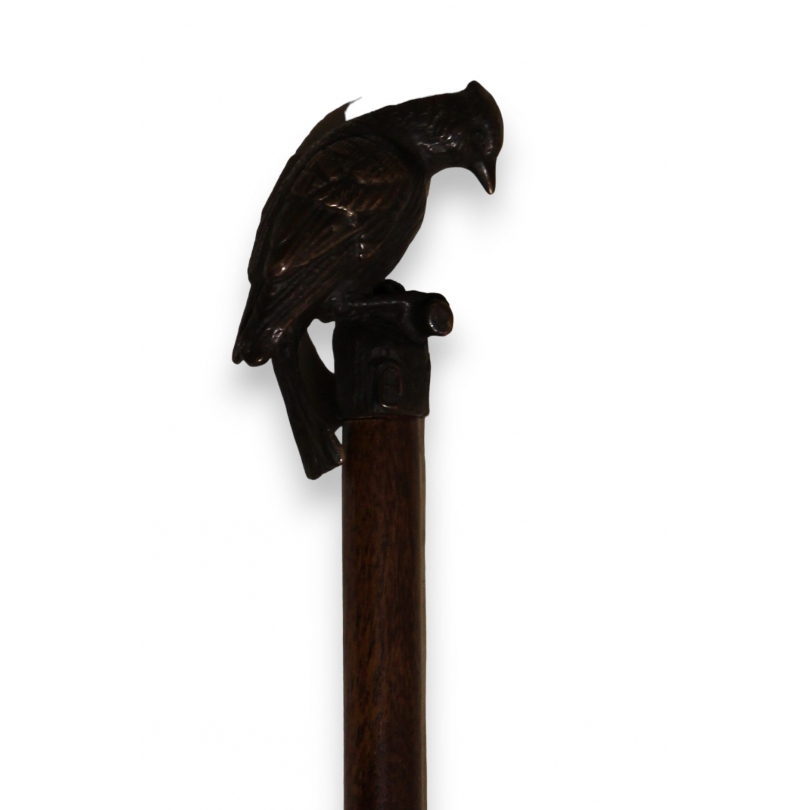 Walking stick with a bronze woodpecker-head knob