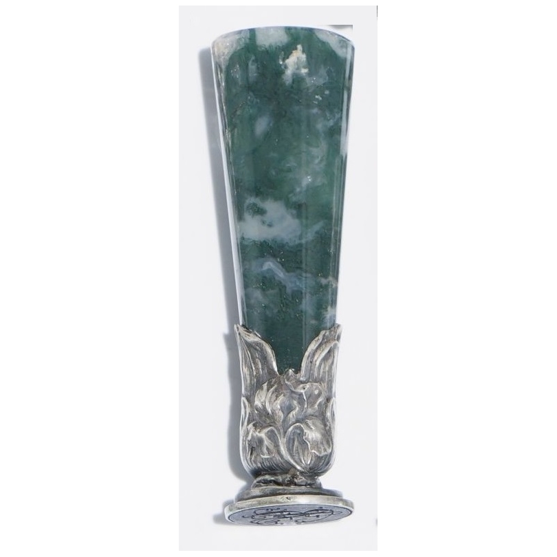 Sceau en agate verte et argent "RA"