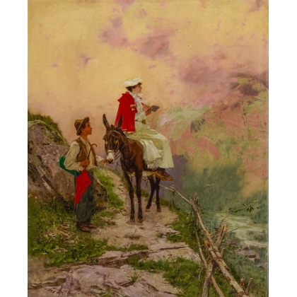 Tableau \"Sur un chemin de montagne\" signé MENTA