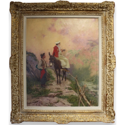 Tableau \"Sur un chemin de montagne\" signé MENTA