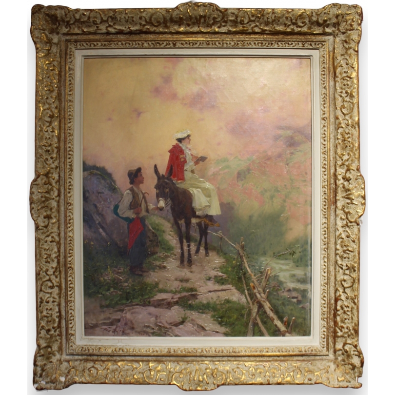 Tableau \"Sur un chemin de montagne\" signé MENTA