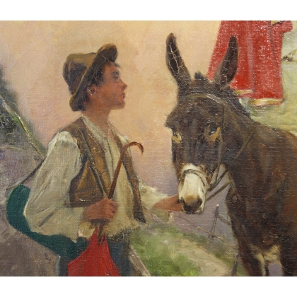 Tableau \"Sur un chemin de montagne\" signé MENTA