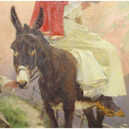 Tableau \"Sur un chemin de montagne\" signé MENTA