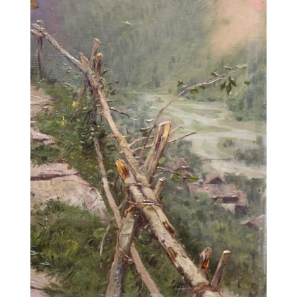 Tableau \"Sur un chemin de montagne\" signé MENTA