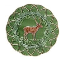 Assiette en faïence verte chasse Cerf