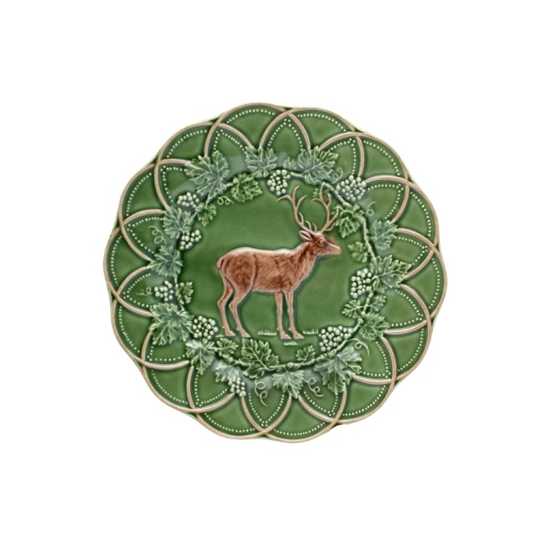 Assiette en faïence verte chasse Cerf