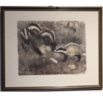 Gravure "Jeux de blaireaux" signé Robert HAINARD