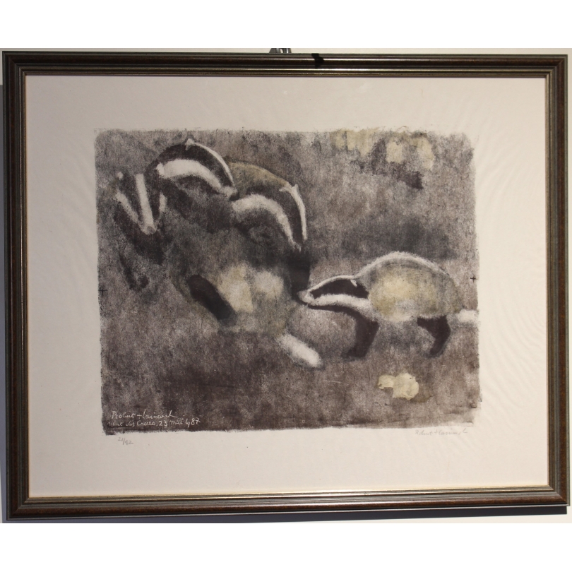Gravure "Jeux de blaireaux" signé Robert HAINARD
