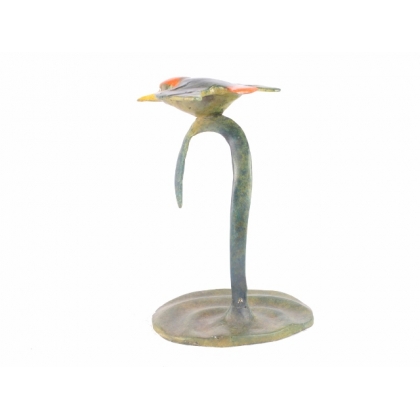 A kingfisher in flight, in polychrome bronze
