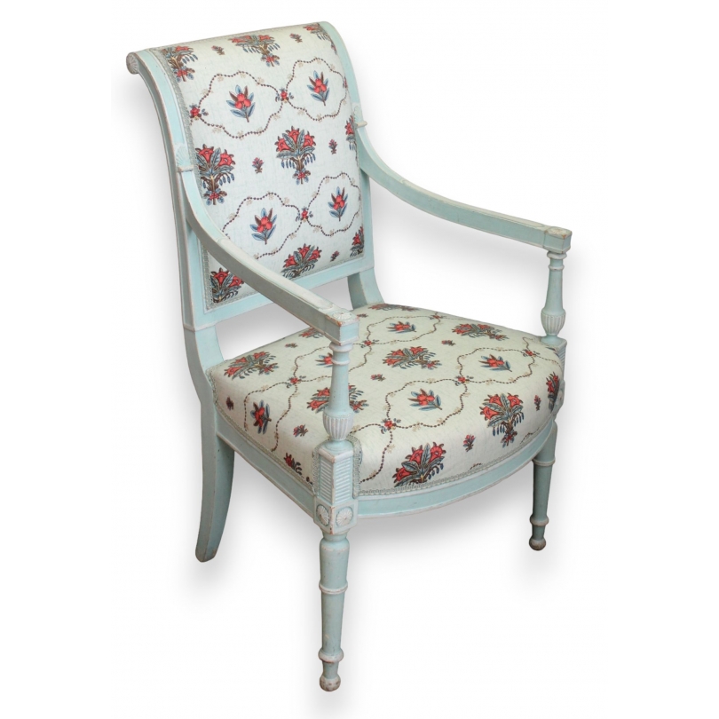 Fauteuil Directoire en bois laqué turquoise