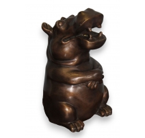 Hippopotame assis en bronze