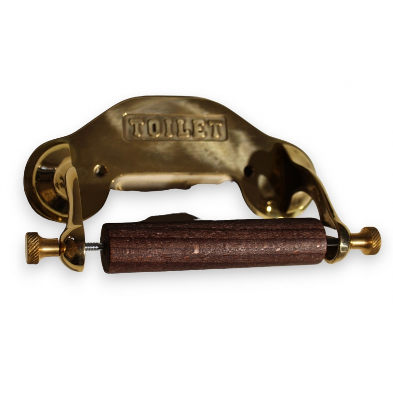 Polished brass toilet roll holder