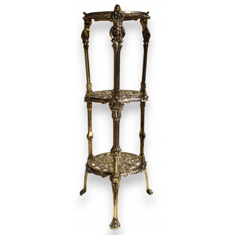 Round table with three polished brass tiers