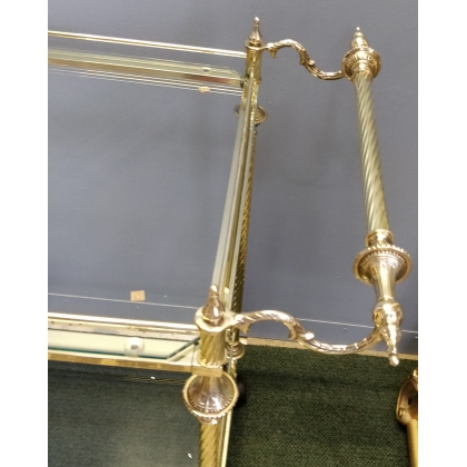 Brass serving trolley with two glass trays