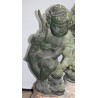 Pair of bronze putti on marble plinths