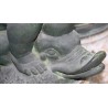 Pair of bronze putti on marble plinths