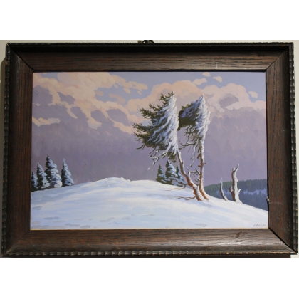 Gouache "Deuix arbres" signée J. KEISER
