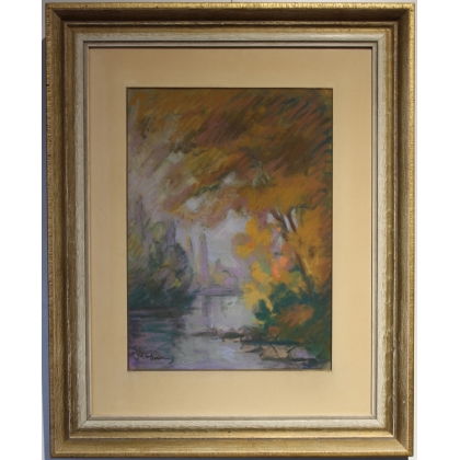 Pastel "Bords de l'Arve" signé L. SALZMANN