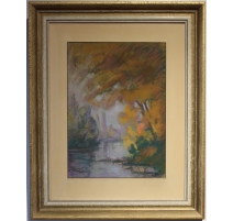 Pastel "Bords de l'Arve" signé L. SALZMANN