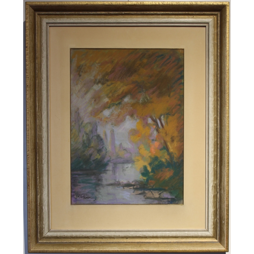 Pastel "Bords de l'Arve" signé L. SALZMANN