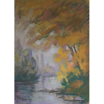 Pastel "Bords de l'Arve" signé L. SALZMANN