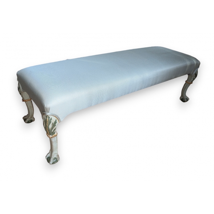 Banquette style Louis XV laquée verte, tissus vert