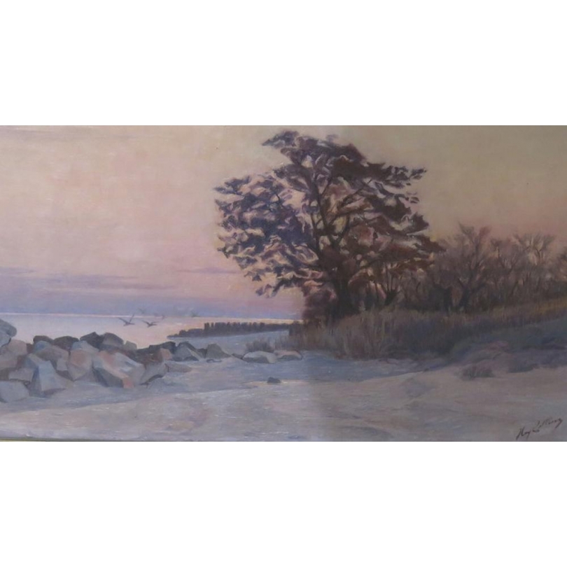 Tableau "Léman au crépuscule" signé Henry COLLINS