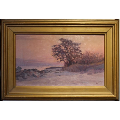 Tableau \"Léman au crépuscule\" signé Henry COLLINS